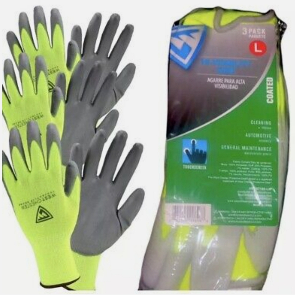 3 PACK WestChester GRIP Protective Gear Touch Screen Hi-vis Yellow GLOVES